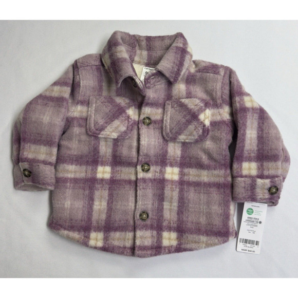 Carter's Plaid Sherpa Lined Shacket Girls Size 9 Months Purple Lavender - Picture 1 of 8